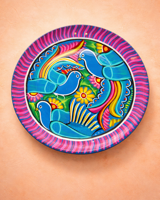 Hand-Painted Mexican Clay Plate – Birds – Large 28 cm (Surprise)