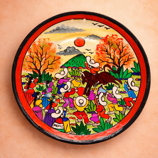 Hand-Painted Mexican Clay Story Plate – Large 28 cm (Surprise)