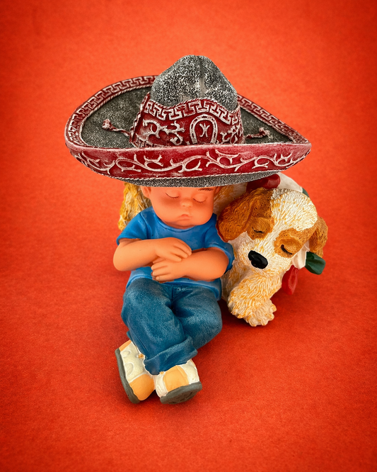 Mexican Folk Art Boy with Dog Figurine – Hand Painted Nadal Sculpture