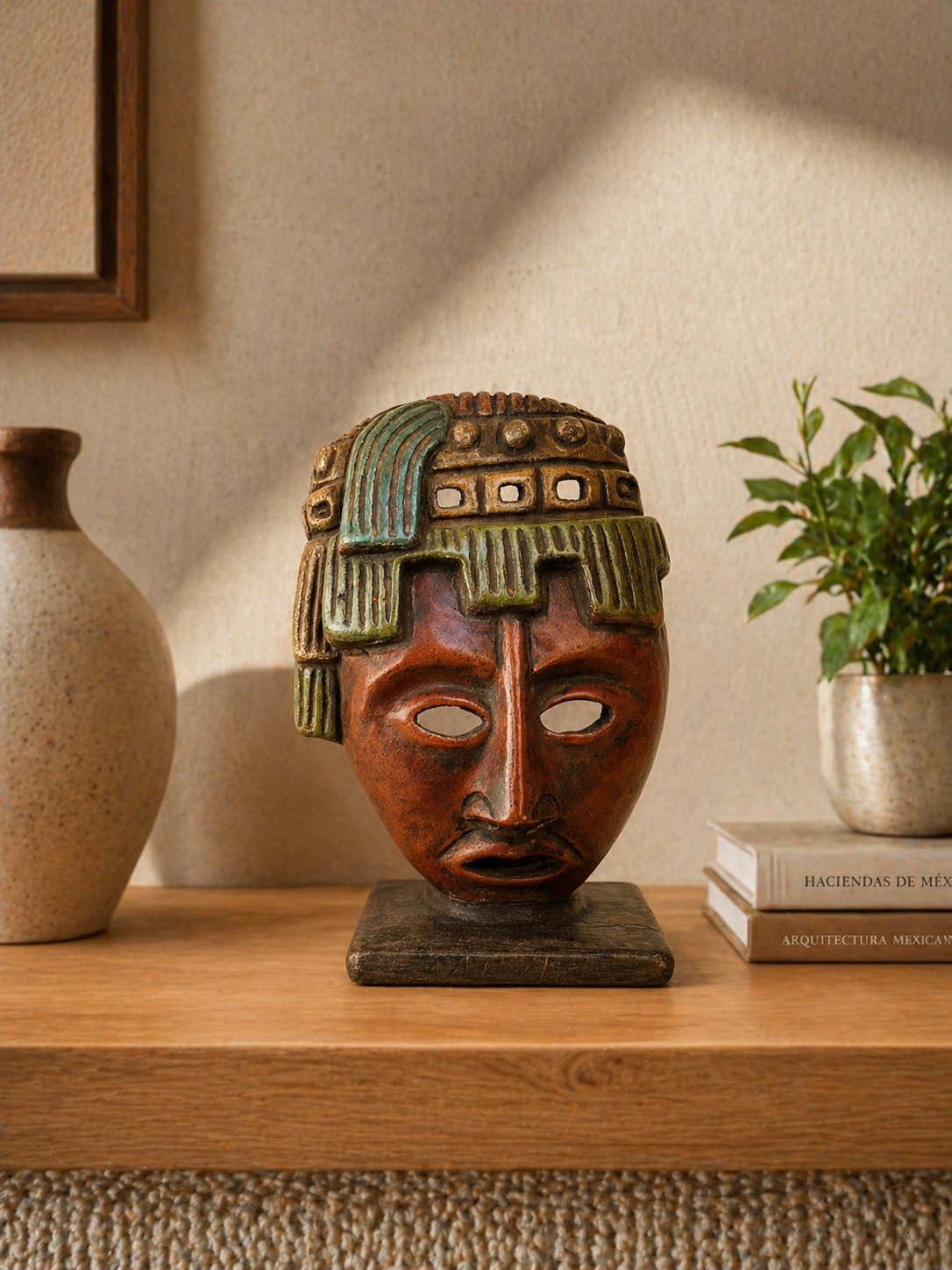 Pre-Hispanic Clay Red Mask – Handmade Mexican Cultural Artifact 21 cm