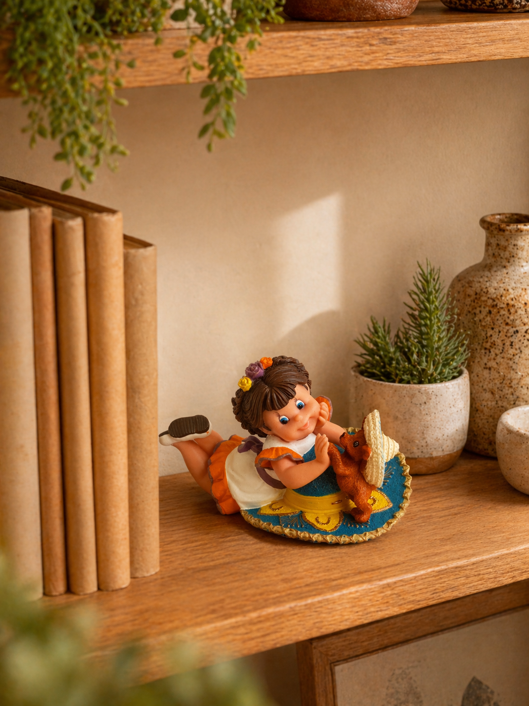 Mexican Girl with Dog Figurine – Hand Painted Nadal Art