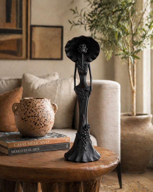 Black Mexican Catrina 43 cm – Elegant Day of the Dead Sculpture