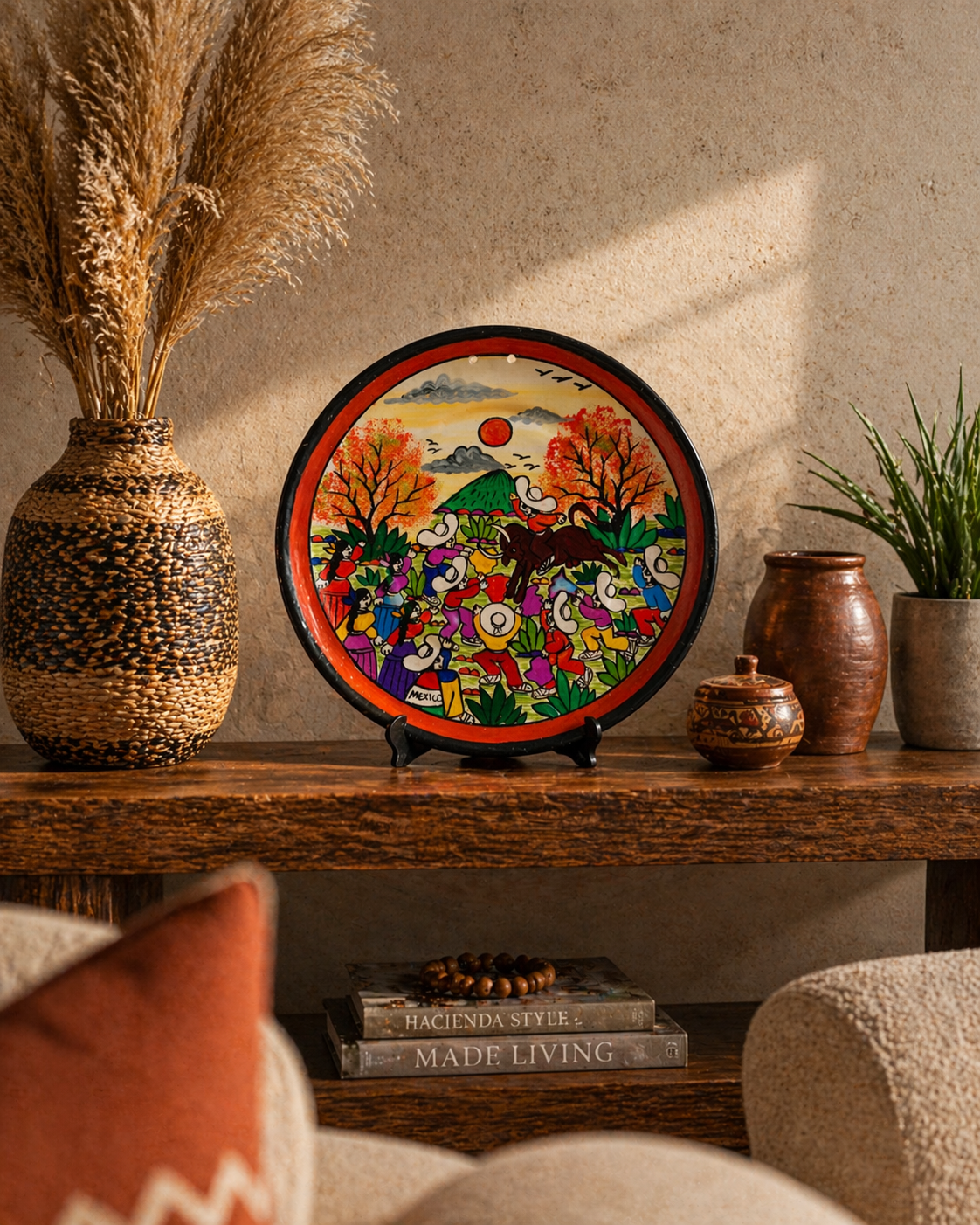 Hand-Painted Mexican Clay Story Plate – Large 28 cm (Surprise)