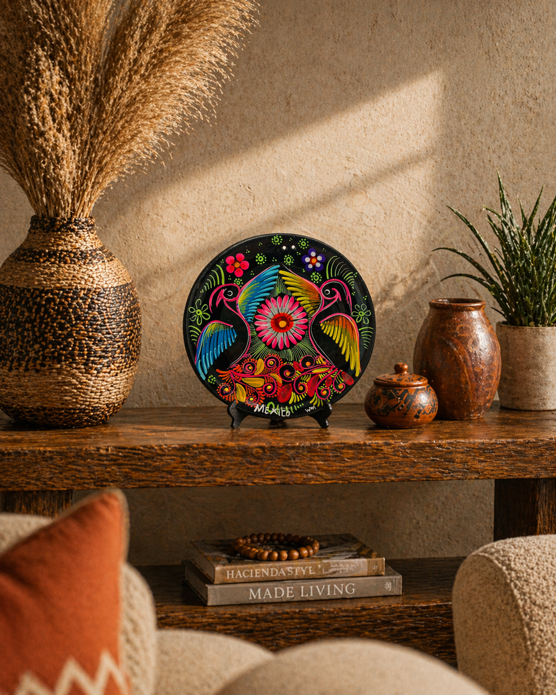 Hand-Painted Mexican Bird Clay Plate – Medium 18 cm (Surprise)