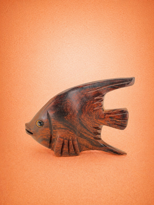 Ironwood Angel Fish Sculpture – Mexican Hand Carved Wood Art