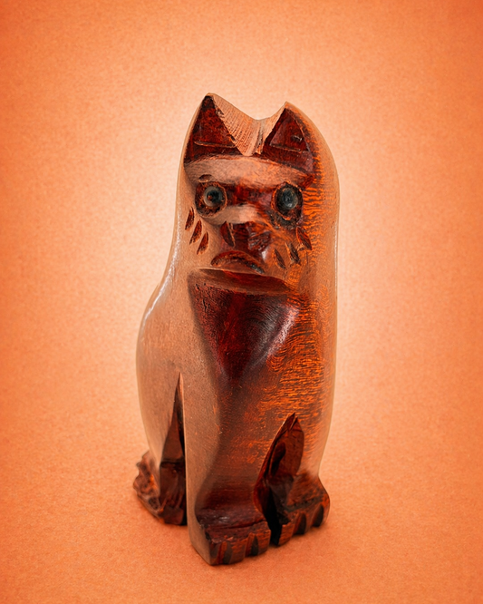 Ironwood Cat Sculpture – Hand Carved Mexican Wood Art
