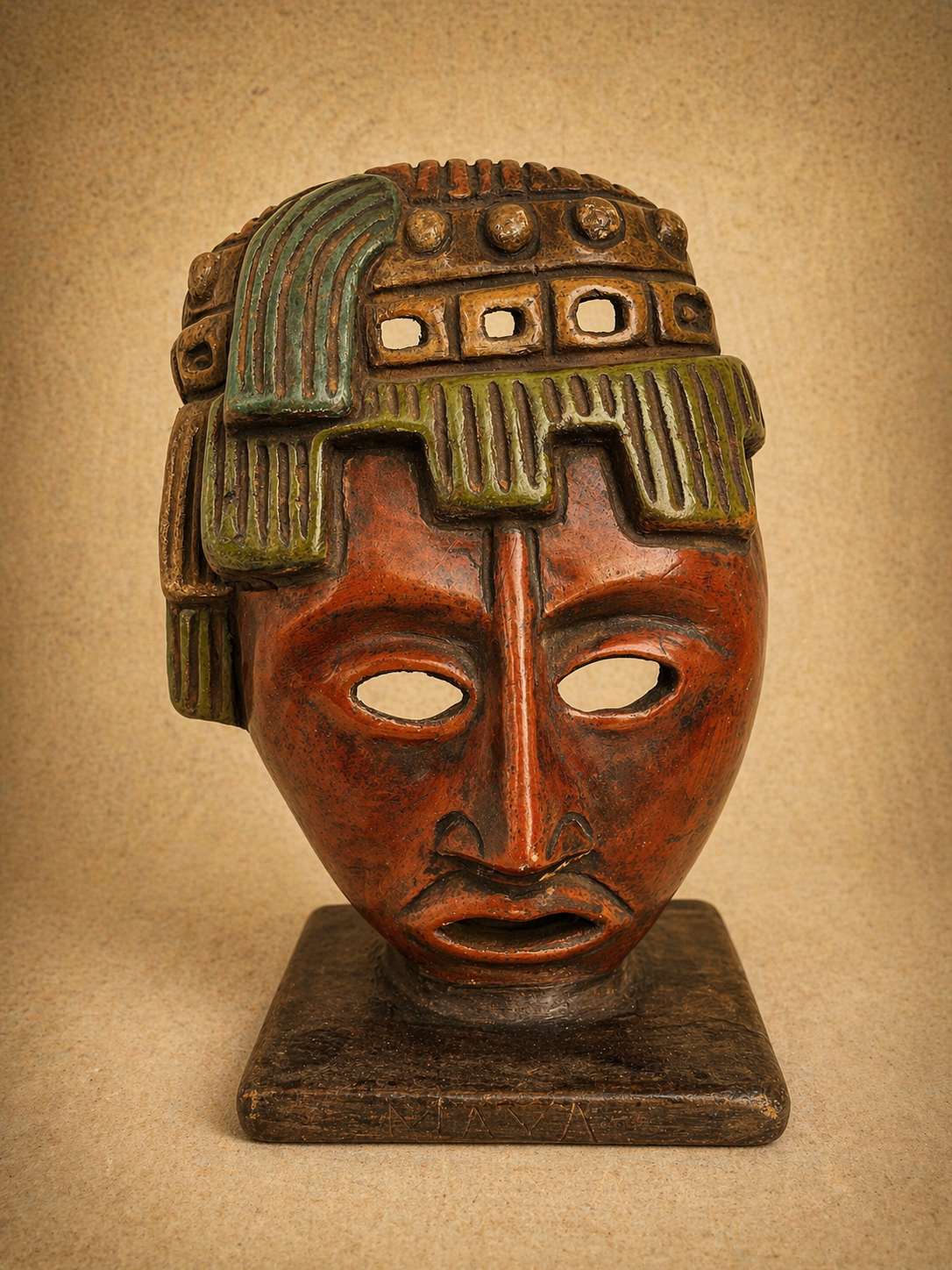 Pre-Hispanic Clay Red Mask – Handmade Mexican Cultural Artifact 21 cm