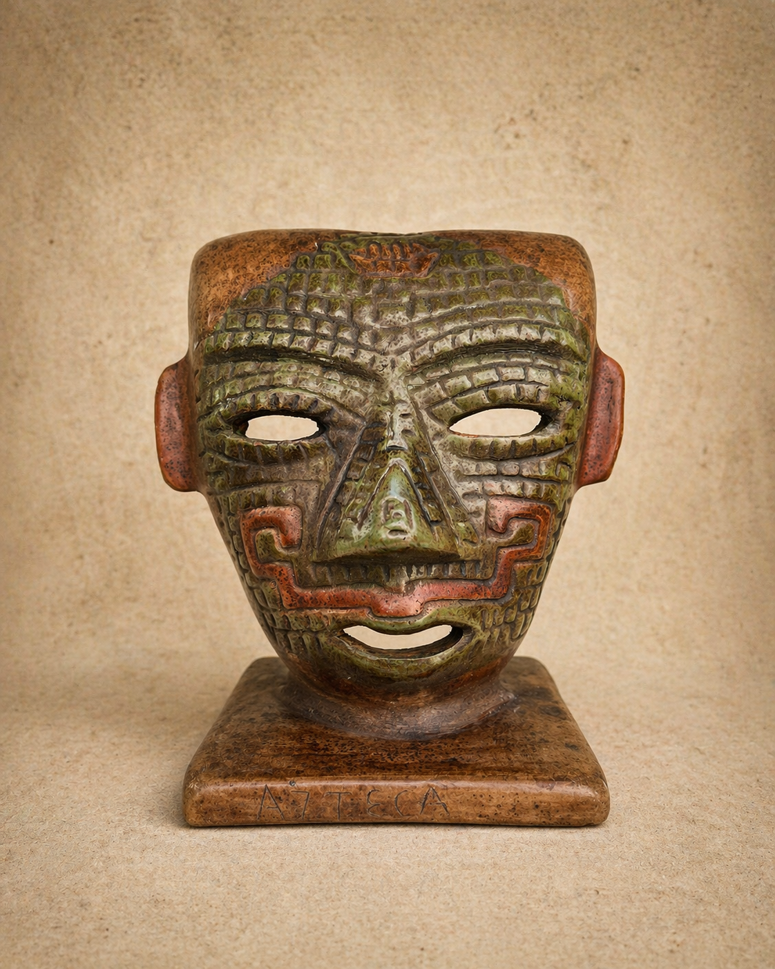 Pre-Hispanic Clay Large Mask – Handmade Mexican Wall Sculpture 19 cm