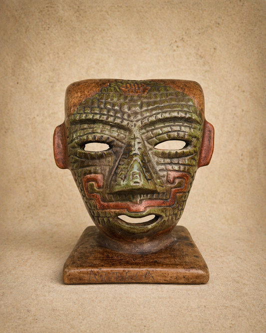 Pre-Hispanic Clay Large Mask – Handmade Mexican Wall Sculpture 19 cm