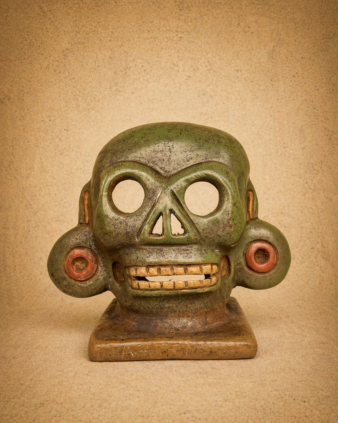 Pre-Hispanic Clay Green Mask – Handmade Mexican Decorative Artifact 18 cm