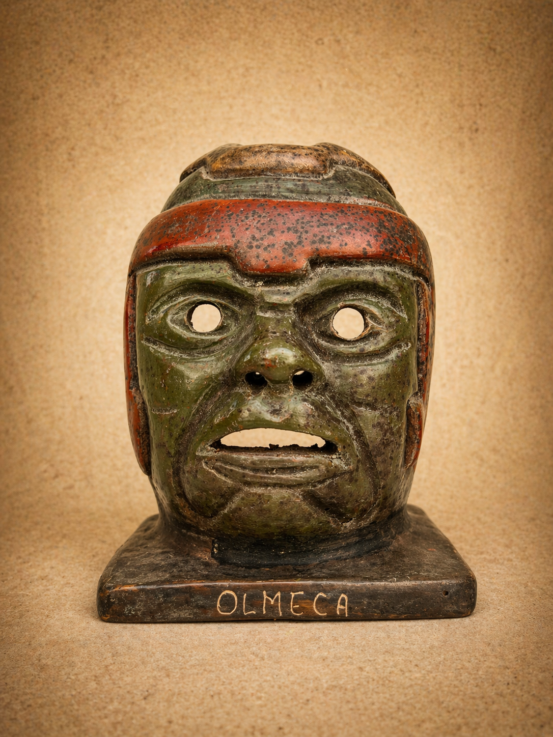 Olmec Head Clay Sculpture – Pre-Hispanic Mexican Artifact 15 cm