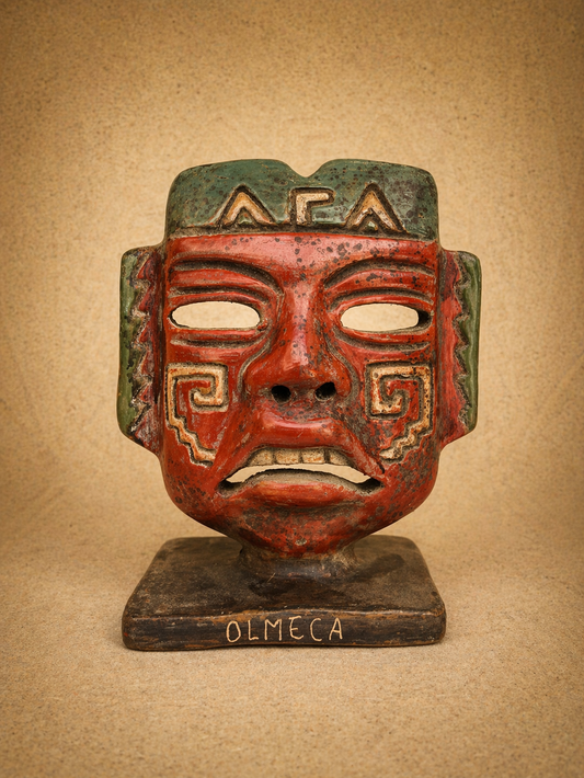 Olmec Style Clay Head – Handmade Mexican Pre-Hispanic Sculpture 16 cm