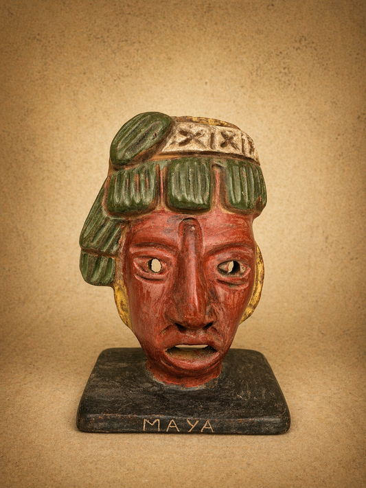 Mayan Clay Face Sculpture – Pre-Hispanic Mexican Artifact 15 cm