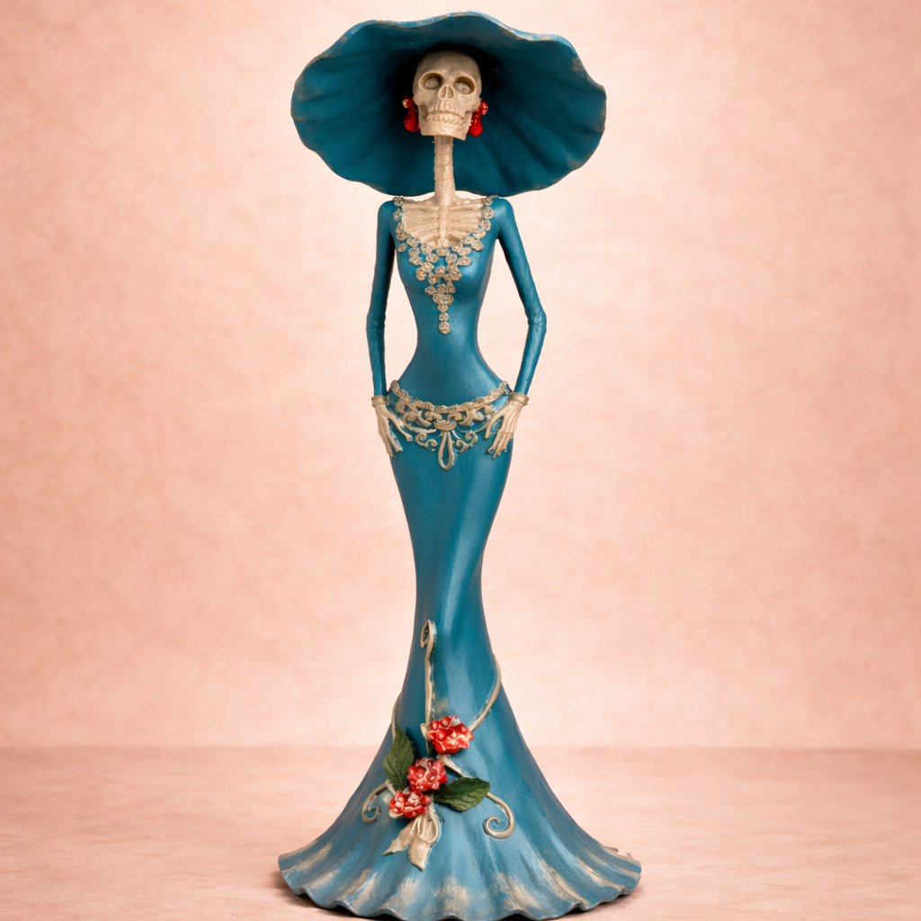 Blue Gold Catrina 43 cm – Mexican Hand Painted Sculpture