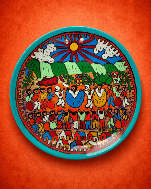 Hand-Painted Mexican Clay Story Plate – Small 14 cm (Surprise)
