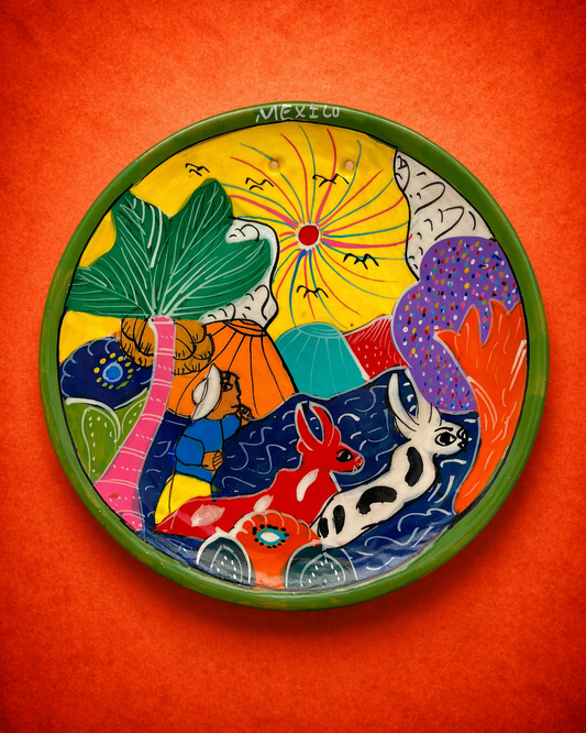 Hand-Painted Mexican Clay Story Plate – Small 14 cm (Surprise)