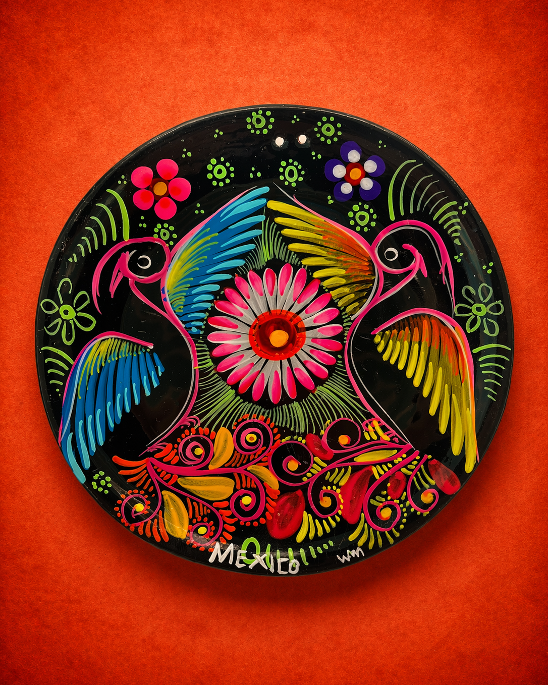 Hand-Painted Mexican Bird Clay Plate – Medium 18 cm (Surprise)