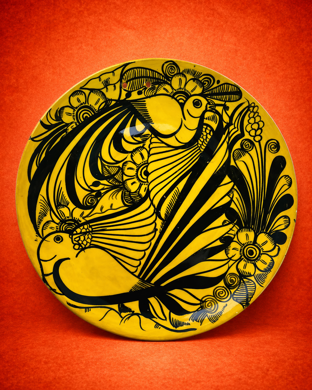 Hand-Painted Mexican Clay Plate – Birds – Large 28 cm (Surprise)