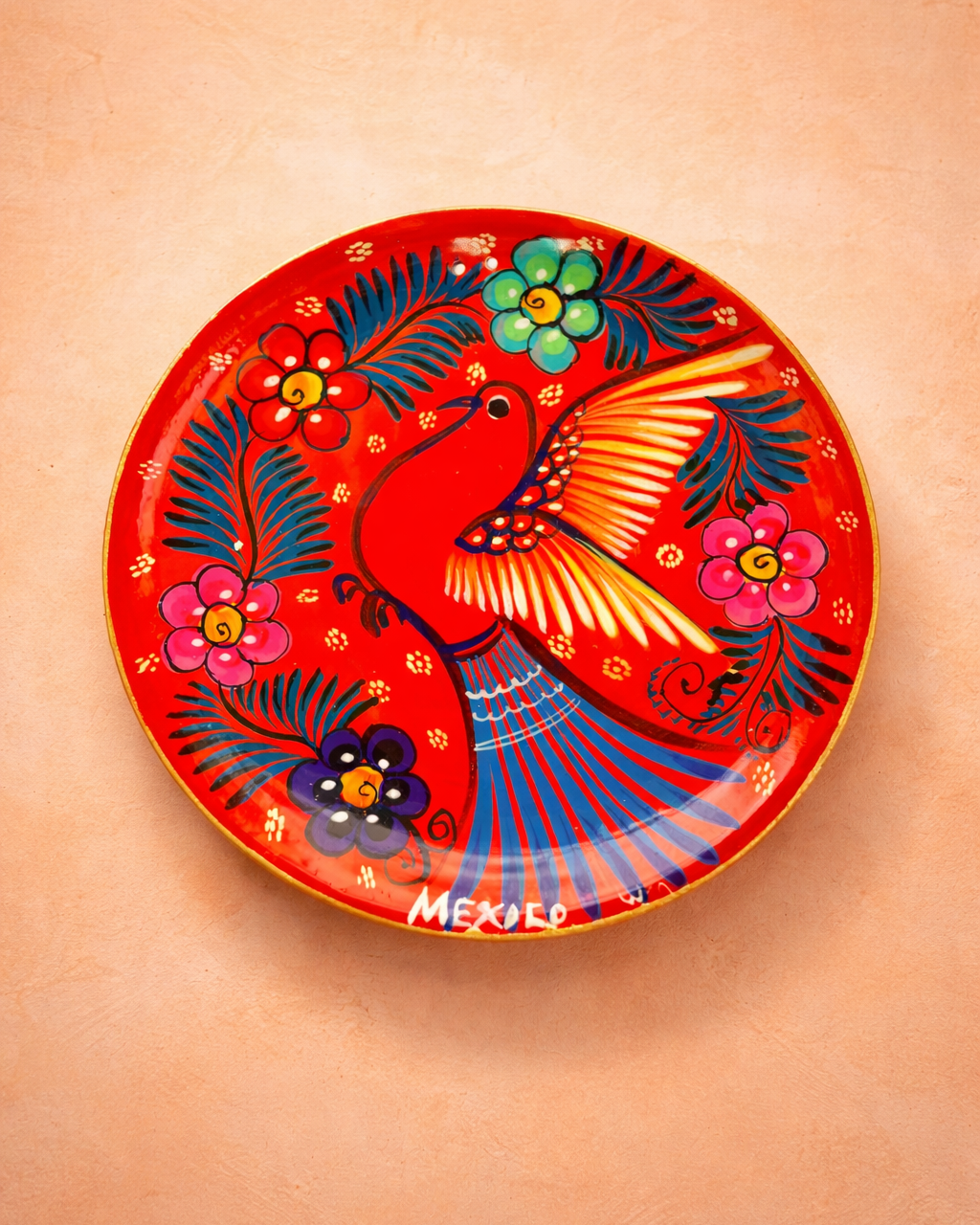 Hand-Painted Mexican Bird Clay Plate – Medium 18 cm (Surprise)