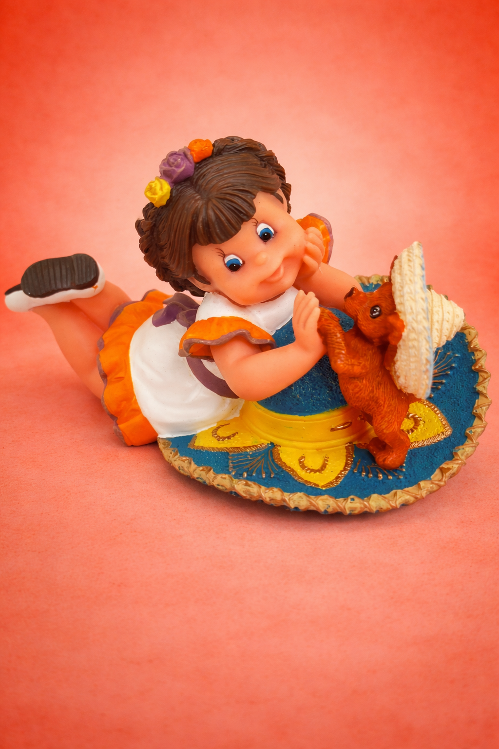 Mexican Girl with Dog Figurine – Hand Painted Nadal Art