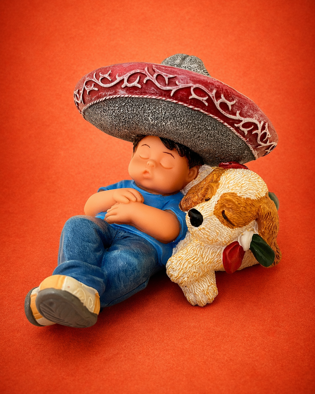 Mexican Folk Art Boy with Dog Figurine – Hand Painted Nadal Sculpture