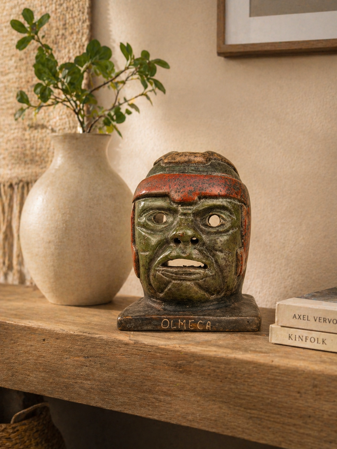 Olmec Head Clay Sculpture – Pre-Hispanic Mexican Artifact 15 cm