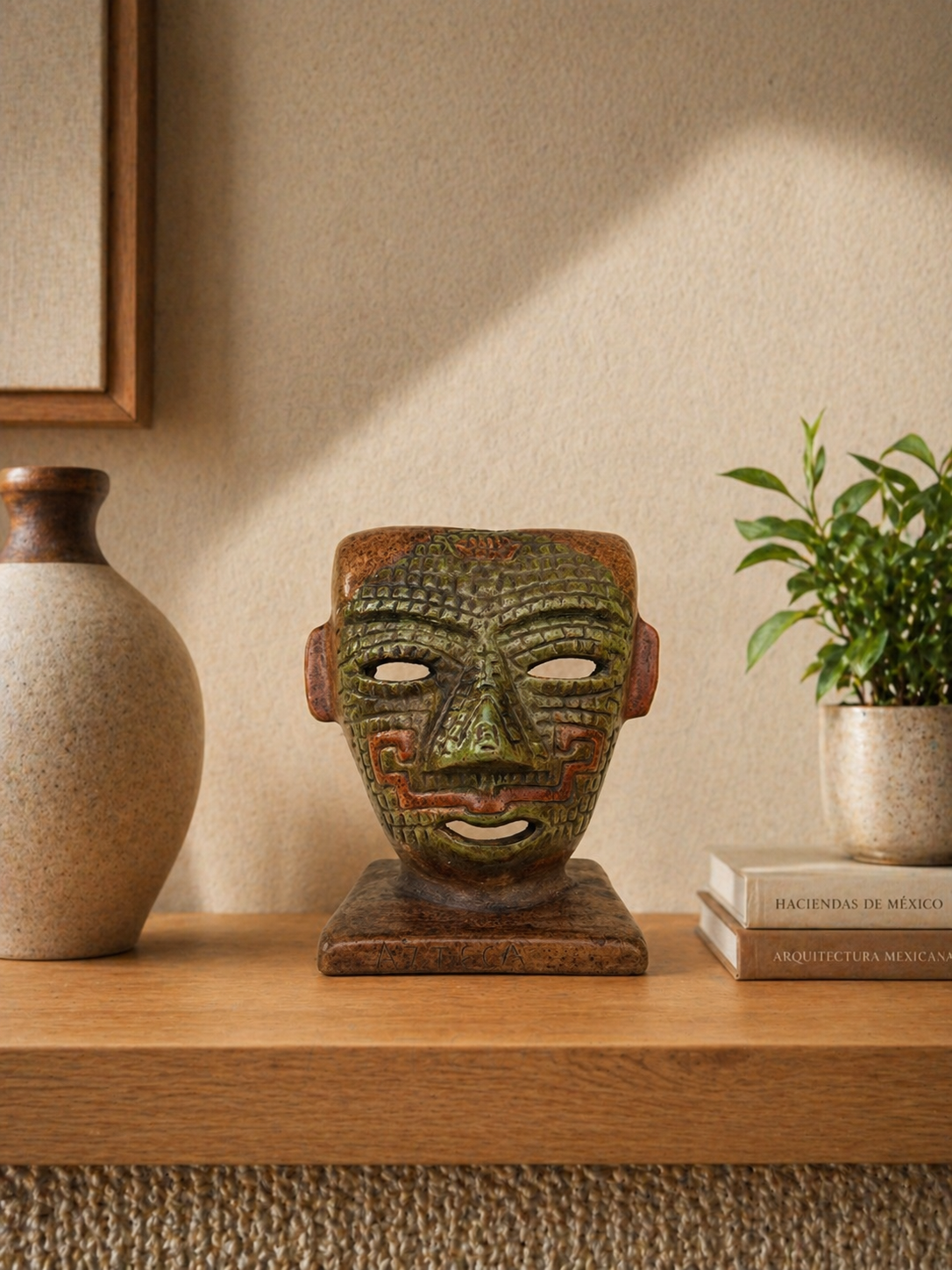 Pre-Hispanic Clay Large Mask – Handmade Mexican Wall Sculpture 19 cm