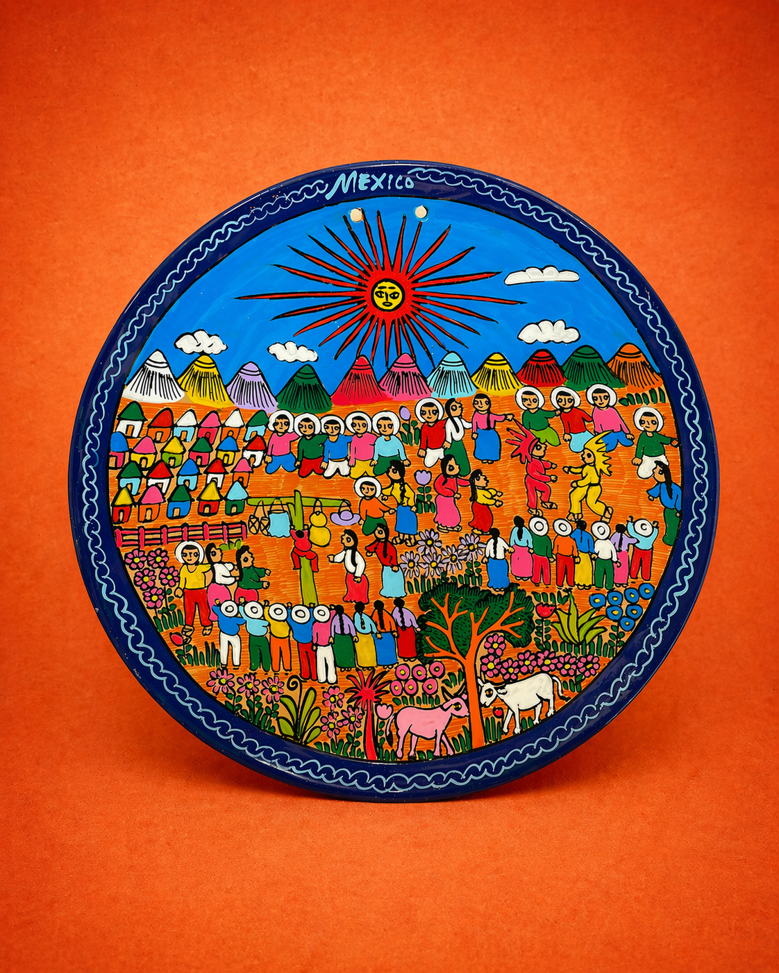 Hand-Painted Mexican Clay Story Plate – Large 28 cm (Surprise)