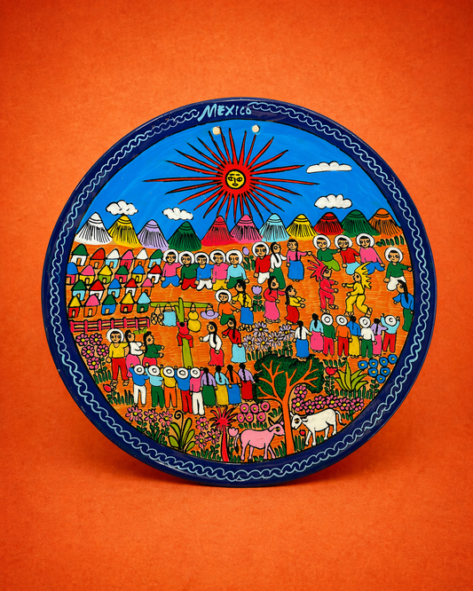 Hand-Painted Mexican Clay Story Plate – Large 28 cm (Surprise)