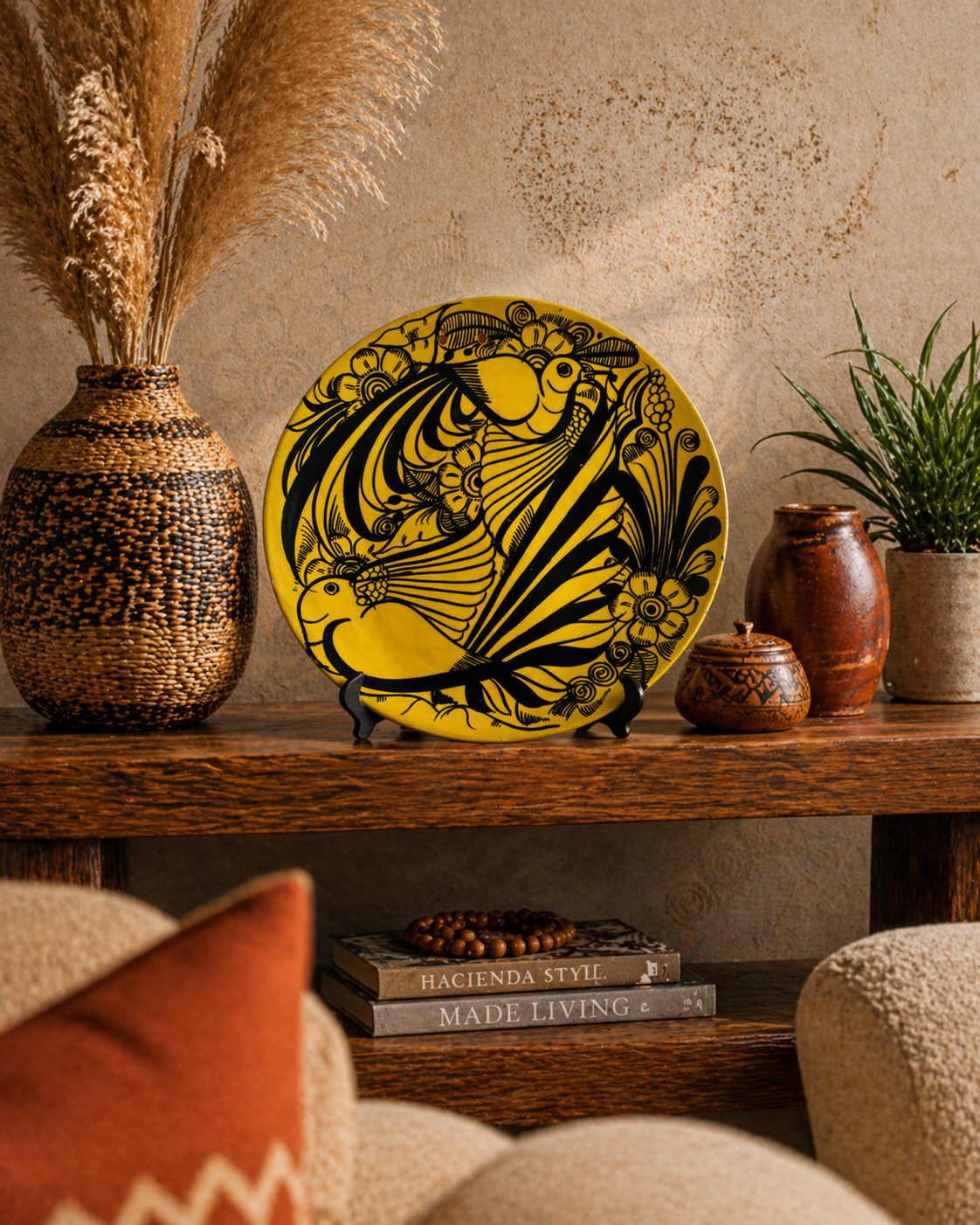 Hand-Painted Mexican Clay Plate – Birds – Large 28 cm (Surprise)