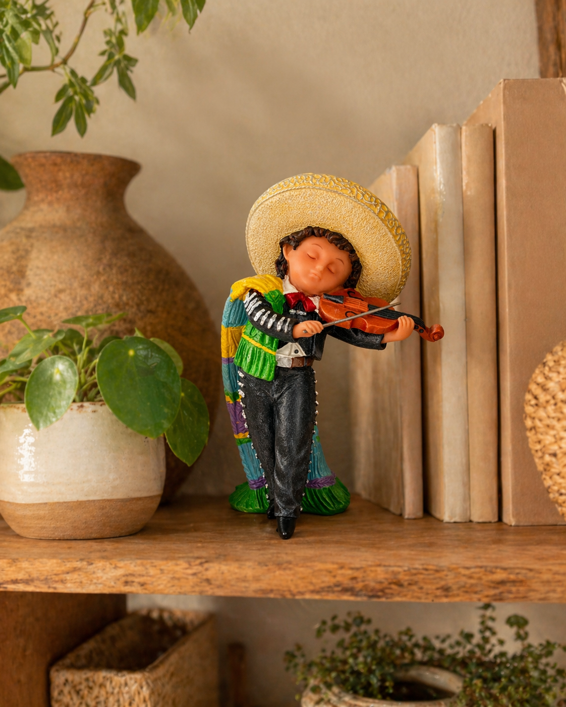 Mexican Charro Boy Violin Figurine – Hand Painted Nadal Folk Art