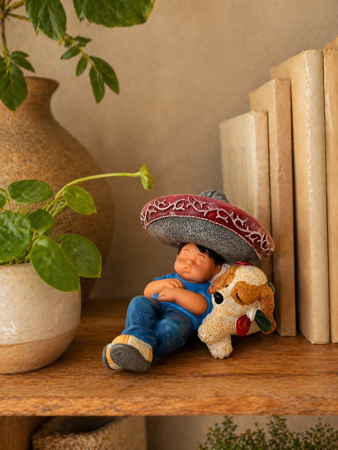 Mexican Folk Art Boy with Dog Figurine – Hand Painted Nadal Sculpture