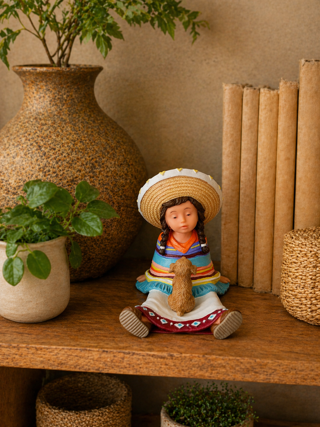 Mexican Girl with Dog Figurine – Hand Painted Nadal Art