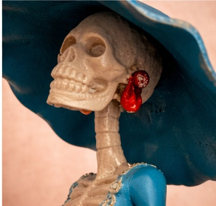 Blue Gold Catrina 43 cm – Mexican Hand Painted Sculpture