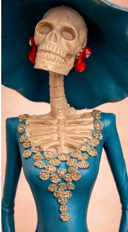 Blue Gold Catrina 43 cm – Mexican Hand Painted Sculpture