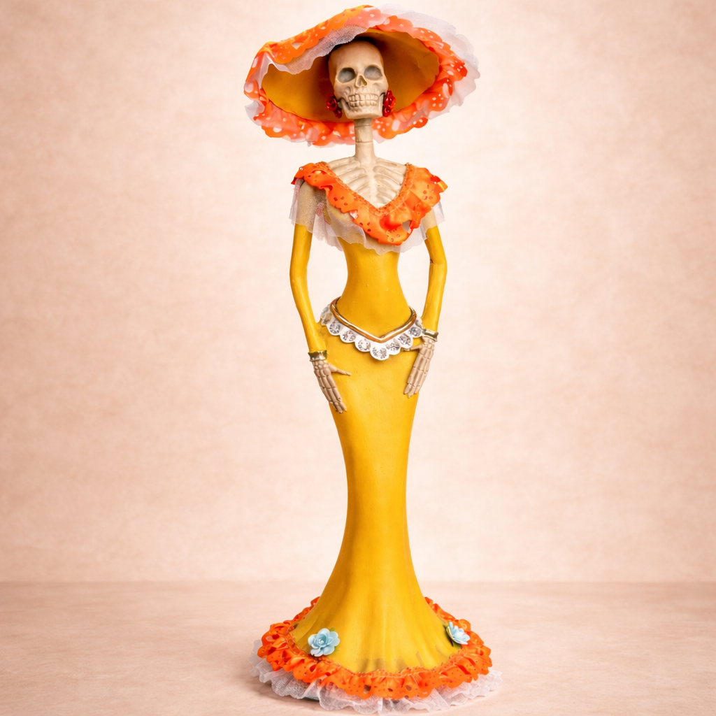 Yellow Orange Catrina 45 cm – Mexican Decorative Art