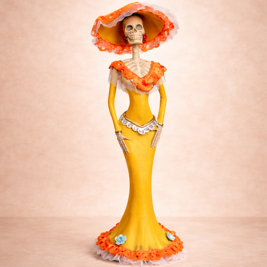 Yellow Orange Catrina 45 cm – Mexican Decorative Art